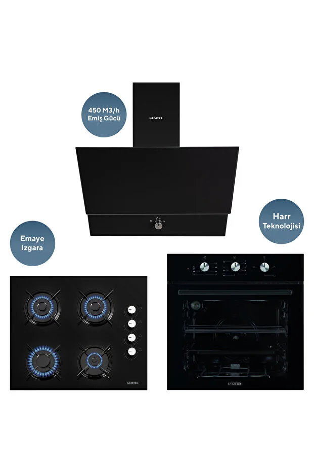 Dizayn Siyah Cam Ankastre Set